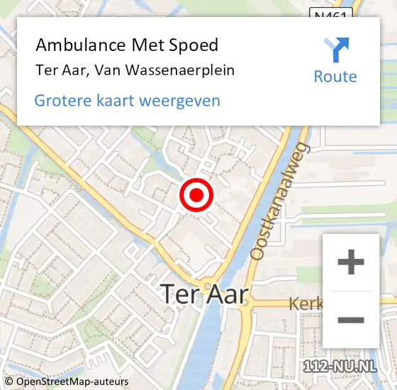 Locatie op kaart van de 112 melding: Ambulance Met Spoed Naar Ter Aar, Van Wassenaerplein op 3 september 2015 12:34