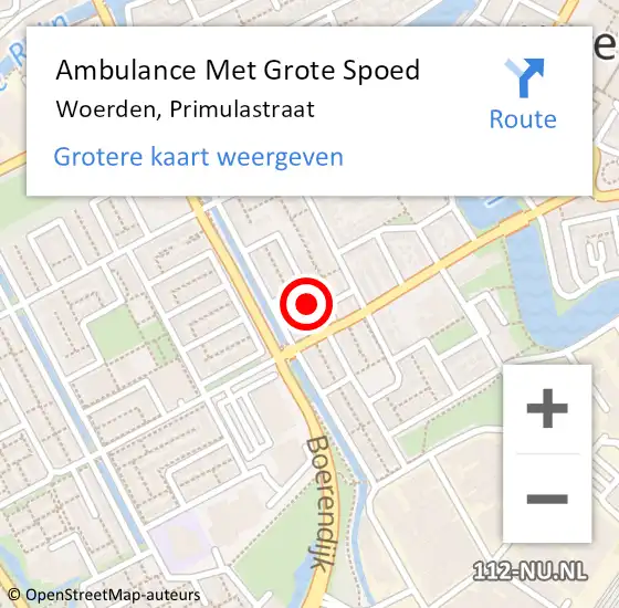 Locatie op kaart van de 112 melding: Ambulance Met Grote Spoed Naar Woerden, Primulastraat op 3 september 2015 12:41