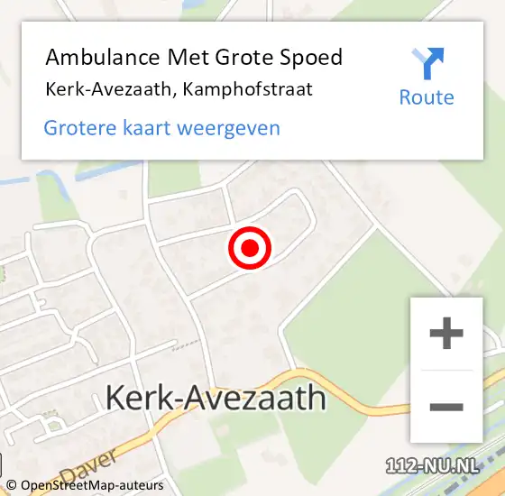 Locatie op kaart van de 112 melding: Ambulance Met Grote Spoed Naar Kerk-Avezaath, Kamphofstraat op 3 september 2015 14:41