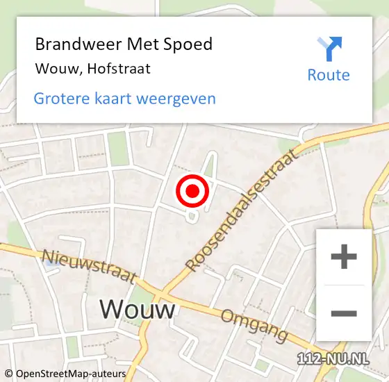 Locatie op kaart van de 112 melding: Brandweer Met Spoed Naar Wouw, Hofstraat op 3 september 2015 15:52