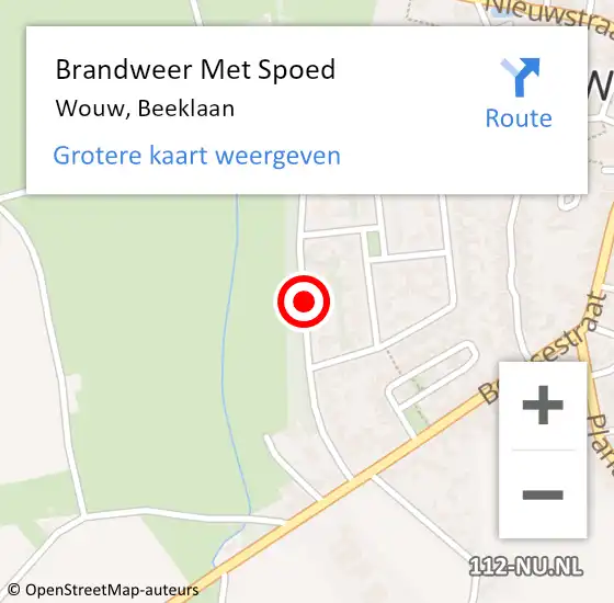 Locatie op kaart van de 112 melding: Brandweer Met Spoed Naar Wouw, Beeklaan op 3 september 2015 15:53