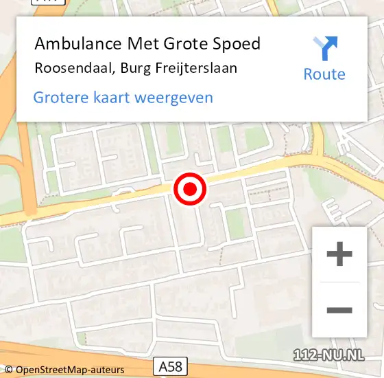 Locatie op kaart van de 112 melding: Ambulance Met Grote Spoed Naar Roosendaal, Burg Freijterslaan op 3 september 2015 17:04