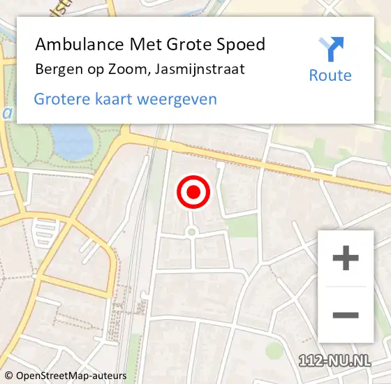 Locatie op kaart van de 112 melding: Ambulance Met Grote Spoed Naar Bergen op Zoom, Jasmijnstraat op 3 september 2015 17:37