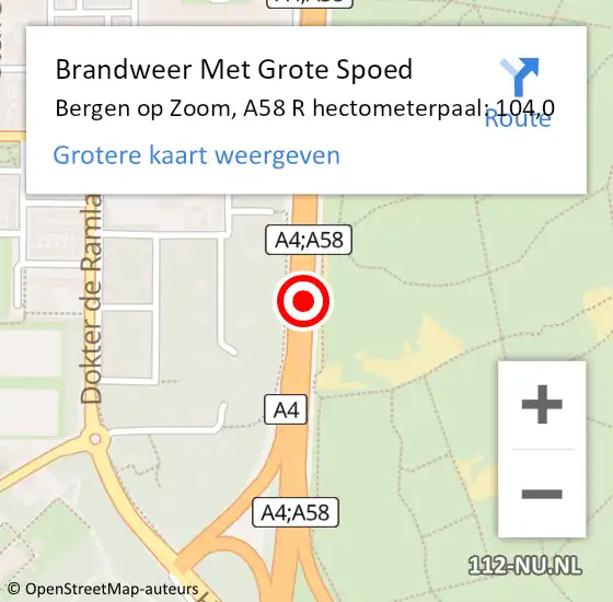 Locatie op kaart van de 112 melding: Brandweer Met Grote Spoed Naar Bergen op Zoom, A58 R hectometerpaal: 103,3 op 3 september 2015 17:55