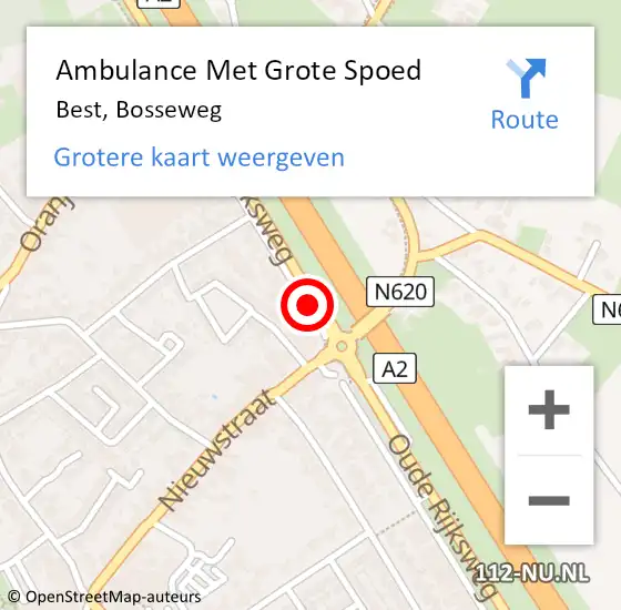 Locatie op kaart van de 112 melding: Ambulance Met Grote Spoed Naar Best, Bosseweg op 3 september 2015 18:05
