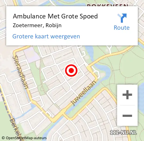 Locatie op kaart van de 112 melding: Ambulance Met Grote Spoed Naar Zoetermeer, Robijn op 3 september 2015 18:22