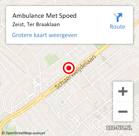 Locatie op kaart van de 112 melding: Ambulance Met Spoed Naar Zeist, Ter Braaklaan op 3 september 2015 18:22