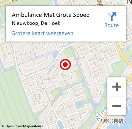 Locatie op kaart van de 112 melding: Ambulance Met Grote Spoed Naar Nieuwkoop, De Hoek op 3 september 2015 18:52