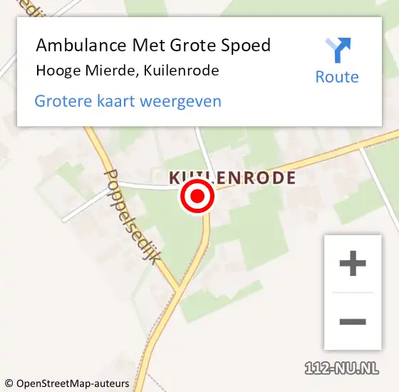 Locatie op kaart van de 112 melding: Ambulance Met Grote Spoed Naar Hooge Mierde, Kuilenrode op 3 september 2015 19:11