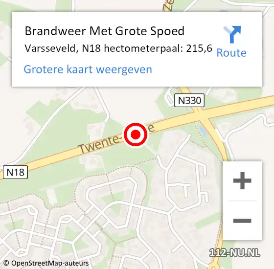 Locatie op kaart van de 112 melding: Brandweer Met Grote Spoed Naar Varsseveld, N18 hectometerpaal: 214,7 op 3 september 2015 19:27