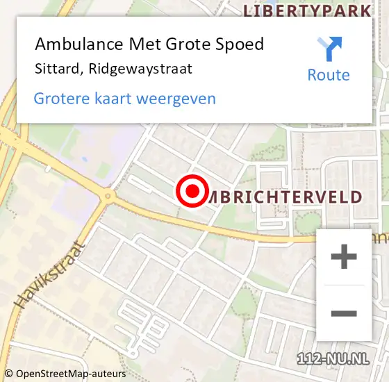 Locatie op kaart van de 112 melding: Ambulance Met Grote Spoed Naar Sittard, Ridgewaystraat op 19 november 2013 12:59