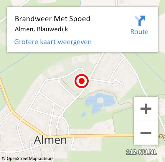 Locatie op kaart van de 112 melding: Brandweer Met Spoed Naar Almen, Blauwedijk op 3 september 2015 21:02