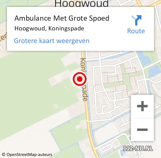 Locatie op kaart van de 112 melding: Ambulance Met Grote Spoed Naar Hoogwoud, Koningspade op 3 september 2015 21:23