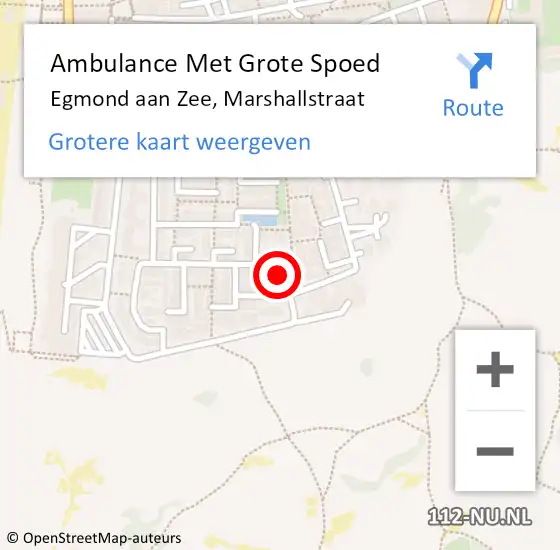 Locatie op kaart van de 112 melding: Ambulance Met Grote Spoed Naar Egmond aan Zee, Marshallstraat op 3 september 2015 21:28