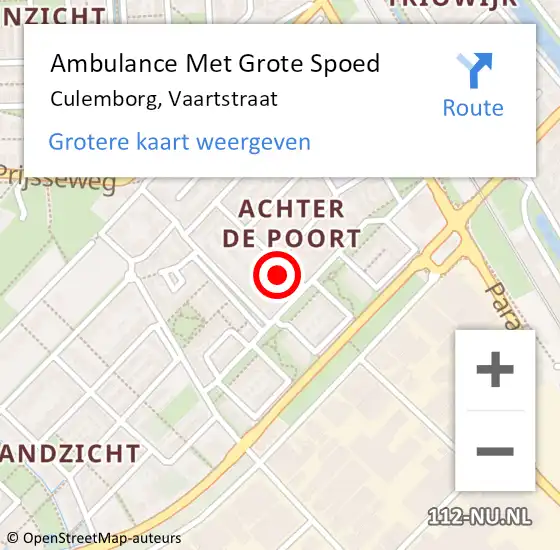Locatie op kaart van de 112 melding: Ambulance Met Grote Spoed Naar Culemborg, Vaartstraat op 3 september 2015 21:38