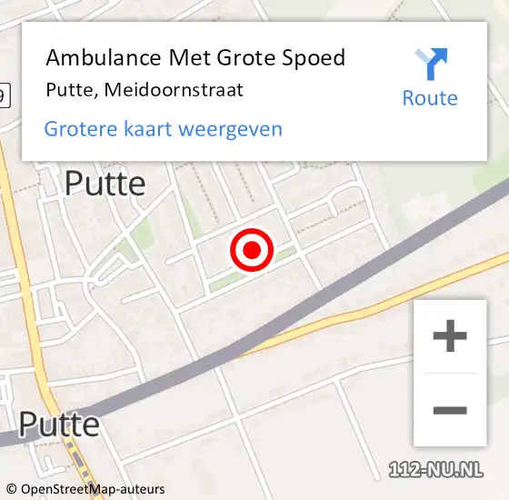 Locatie op kaart van de 112 melding: Ambulance Met Grote Spoed Naar Putte, Meidoornstraat op 3 september 2015 22:00