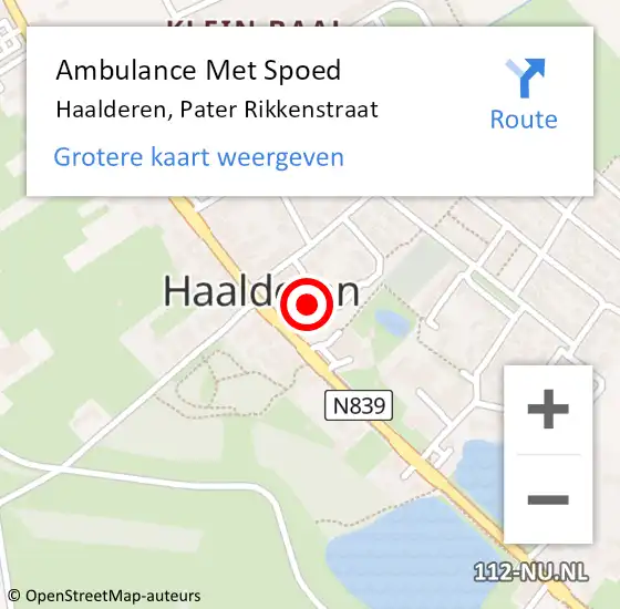 Locatie op kaart van de 112 melding: Ambulance Met Spoed Naar Haalderen, Pater Rikkenstraat op 3 september 2015 22:16