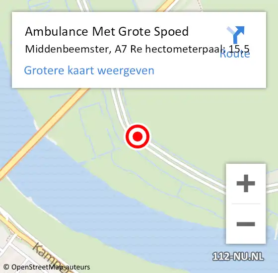 Locatie op kaart van de 112 melding: Ambulance Met Grote Spoed Naar Middenbeemster, A7 Re hectometerpaal: 15,5 op 3 september 2015 23:21