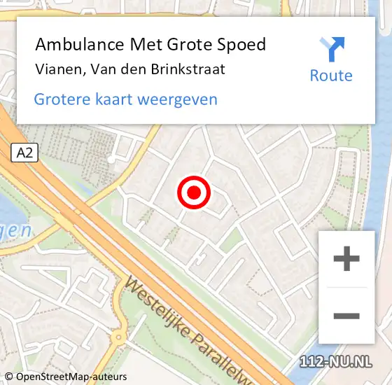 Locatie op kaart van de 112 melding: Ambulance Met Grote Spoed Naar Vianen, Van den Brinkstraat op 3 september 2015 23:52