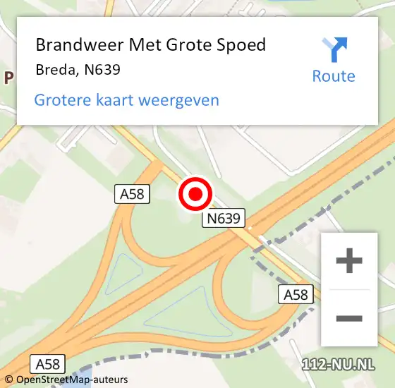 Locatie op kaart van de 112 melding: Brandweer Met Grote Spoed Naar Breda, N639 op 4 september 2015 00:51