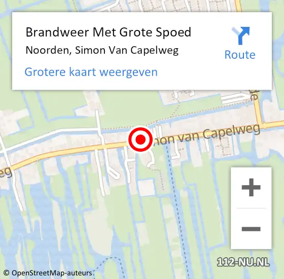 Locatie op kaart van de 112 melding: Brandweer Met Grote Spoed Naar Noorden, Simon Van Capelweg op 4 september 2015 02:08