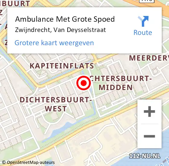 Locatie op kaart van de 112 melding: Ambulance Met Grote Spoed Naar Zwijndrecht, Van Deysselstraat op 4 september 2015 03:07