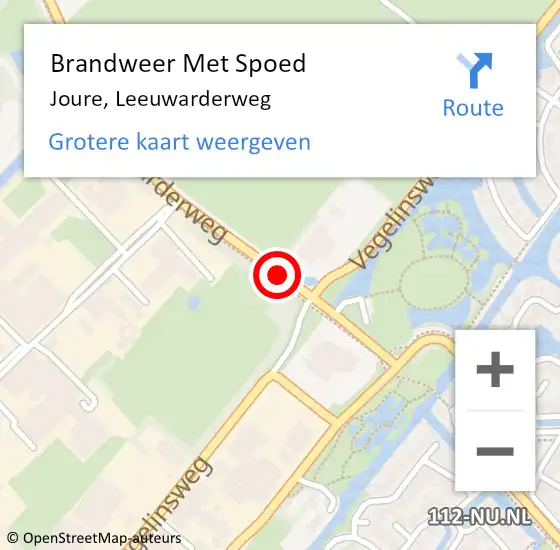 Locatie op kaart van de 112 melding: Brandweer Met Spoed Naar Joure, Leeuwarderweg op 4 september 2015 07:39