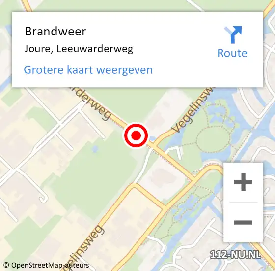 Locatie op kaart van de 112 melding: Brandweer Joure, Leeuwarderweg op 4 september 2015 07:40