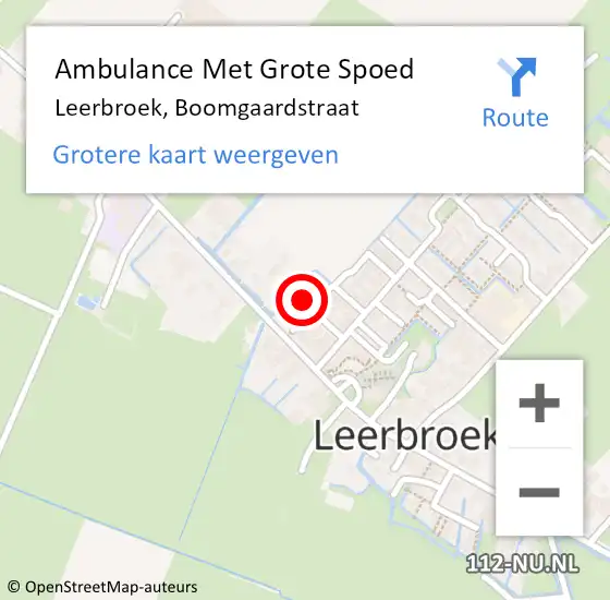 Locatie op kaart van de 112 melding: Ambulance Met Grote Spoed Naar Leerbroek, Boomgaardstraat op 4 september 2015 09:44