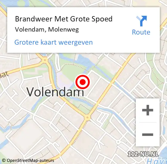 Locatie op kaart van de 112 melding: Brandweer Met Grote Spoed Naar Volendam, Molenweg op 4 september 2015 09:53