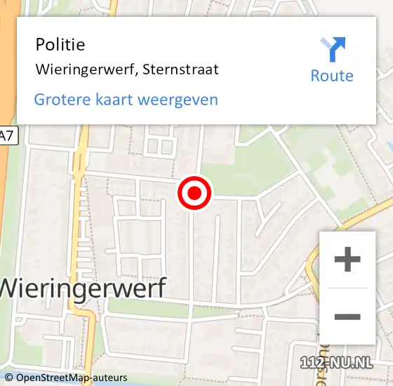 Locatie op kaart van de 112 melding: Politie Wieringerwerf, Sternstraat op 4 september 2015 12:03