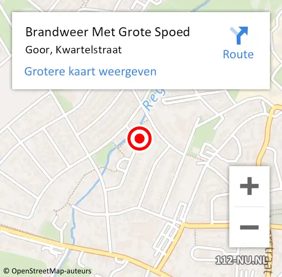 Locatie op kaart van de 112 melding: Brandweer Met Grote Spoed Naar Goor, Kwartelstraat op 4 september 2015 12:34