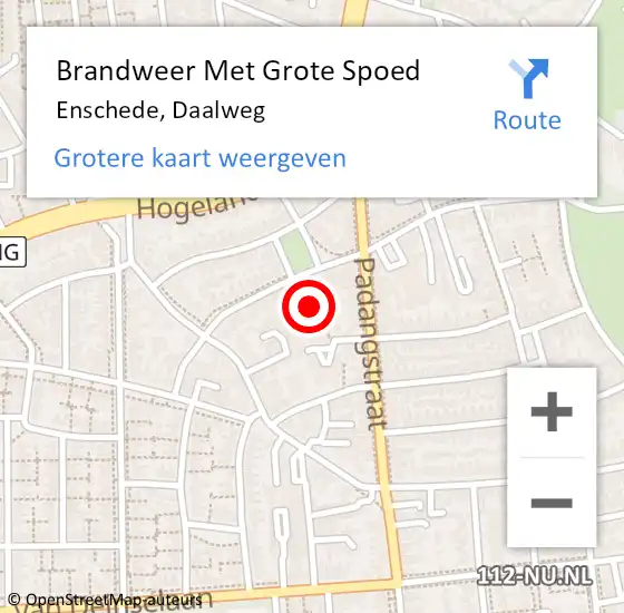 Locatie op kaart van de 112 melding: Brandweer Met Grote Spoed Naar Enschede, Daalweg op 4 september 2015 12:45