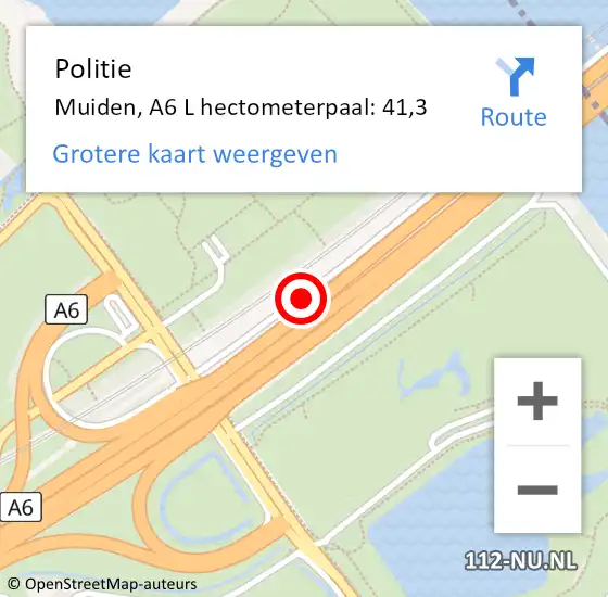 Locatie op kaart van de 112 melding: Politie Muiden, A6 L hectometerpaal: 41,3 op 4 september 2015 13:29