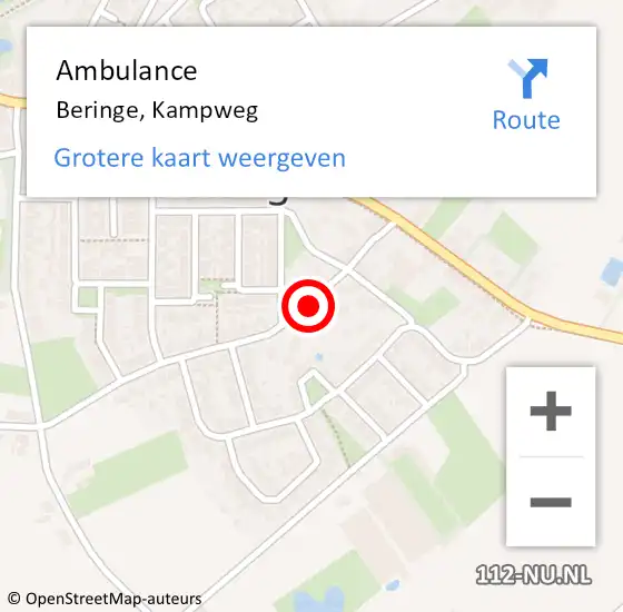 Locatie op kaart van de 112 melding: Ambulance Beringe, Kampweg op 4 september 2015 13:52