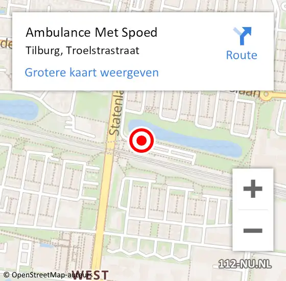 Locatie op kaart van de 112 melding: Ambulance Met Spoed Naar Tilburg, Troelstrastraat op 4 september 2015 14:07