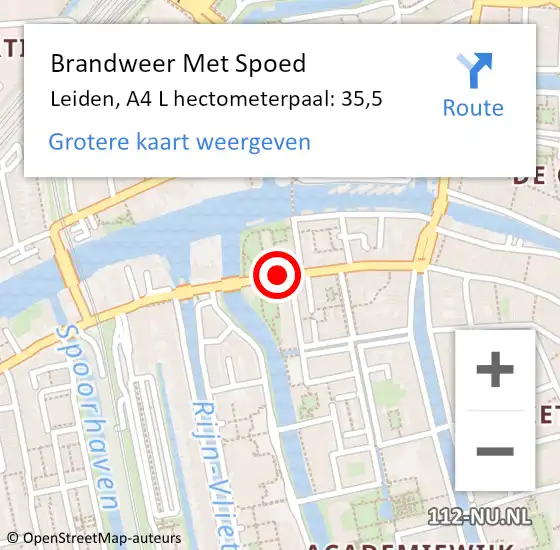 Locatie op kaart van de 112 melding: Brandweer Met Spoed Naar Leiden, A4 R hectometerpaal: 35,0 op 4 september 2015 15:03