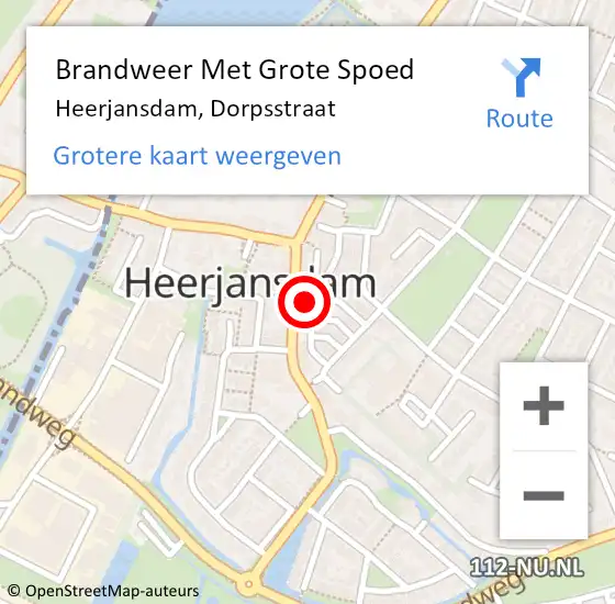 Locatie op kaart van de 112 melding: Brandweer Met Grote Spoed Naar Heerjansdam, Dorpsstraat op 4 september 2015 15:12