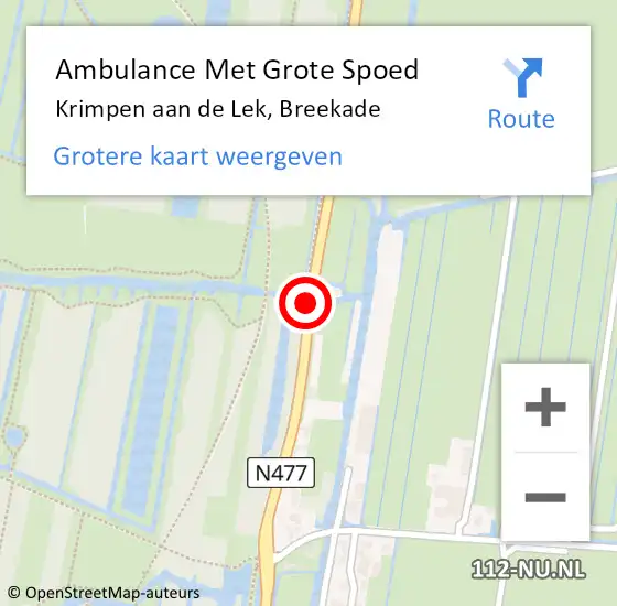 Locatie op kaart van de 112 melding: Ambulance Met Grote Spoed Naar Krimpen aan de Lek, Breekade op 4 september 2015 15:30