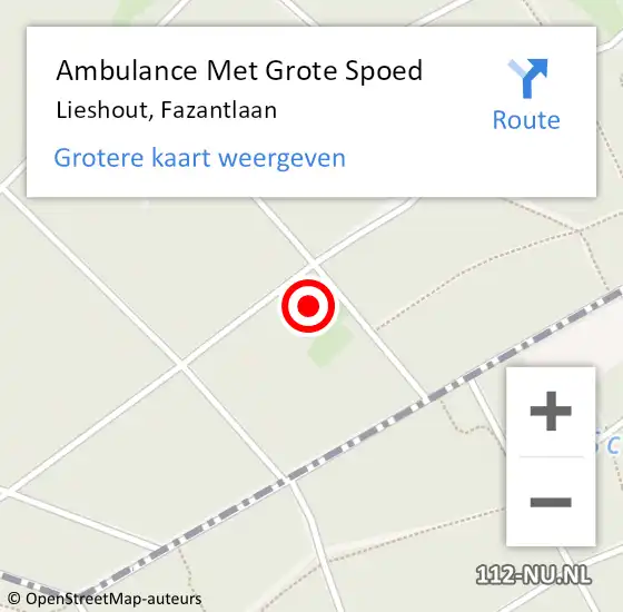 Locatie op kaart van de 112 melding: Ambulance Met Grote Spoed Naar Lieshout, Fazantlaan op 4 september 2015 15:35