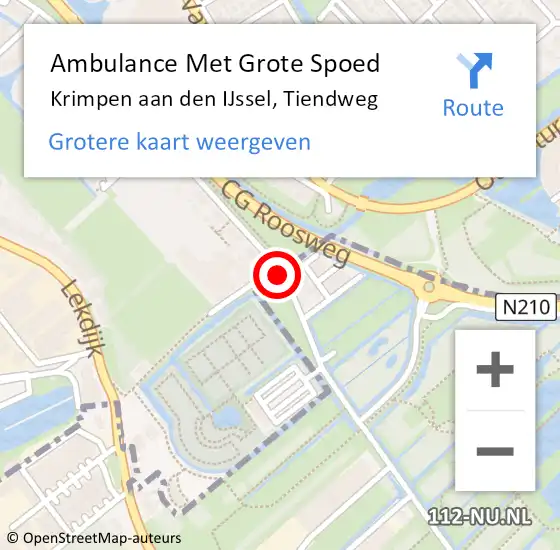 Locatie op kaart van de 112 melding: Ambulance Met Grote Spoed Naar Krimpen aan den IJssel, Tiendweg op 4 september 2015 15:41