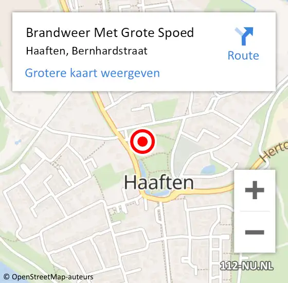 Locatie op kaart van de 112 melding: Brandweer Met Grote Spoed Naar Haaften, Bernhardstraat op 4 september 2015 16:01