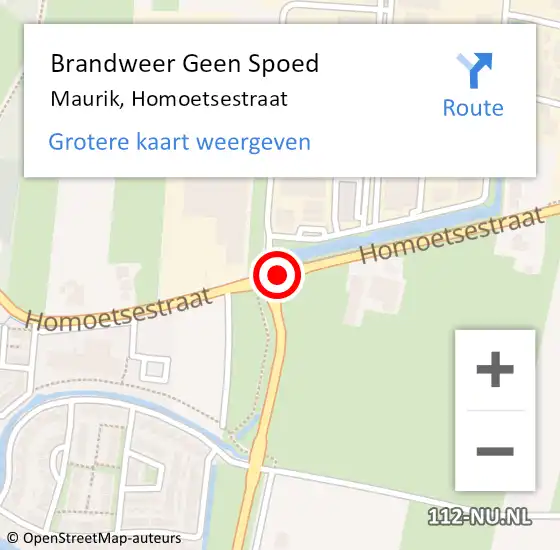 Locatie op kaart van de 112 melding: Brandweer Geen Spoed Naar Maurik, Homoetsestraat op 4 september 2015 16:12