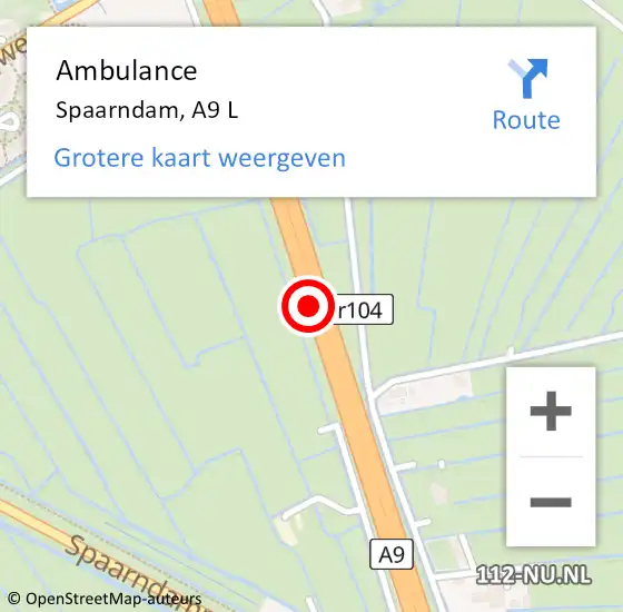 Locatie op kaart van de 112 melding: Ambulance Spaarndam, A9 L op 4 september 2015 16:17