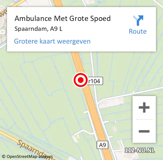 Locatie op kaart van de 112 melding: Ambulance Met Grote Spoed Naar Spaarndam, A9 L op 4 september 2015 16:18