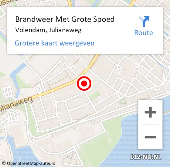 Locatie op kaart van de 112 melding: Brandweer Met Grote Spoed Naar Volendam, Julianaweg op 4 september 2015 16:41