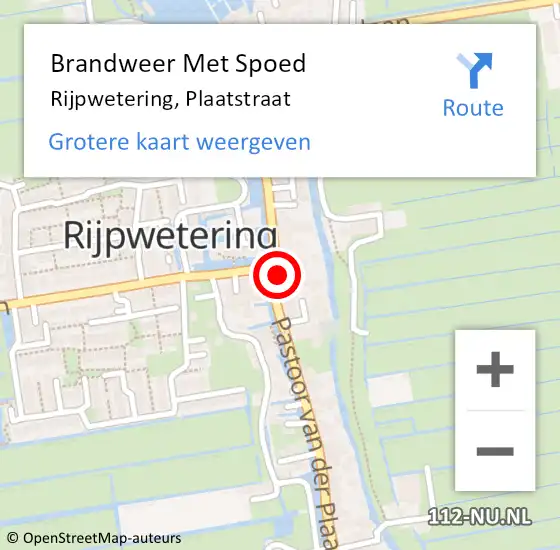 Locatie op kaart van de 112 melding: Brandweer Met Spoed Naar Rijpwetering, Plaatstraat op 4 september 2015 16:57