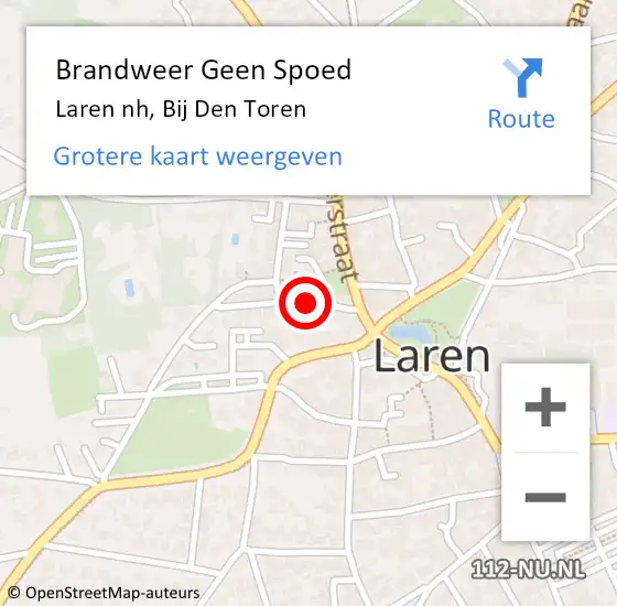 Locatie op kaart van de 112 melding: Brandweer Geen Spoed Naar Laren nh, Bij Den Toren op 4 september 2015 17:18