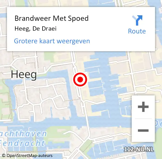 Locatie op kaart van de 112 melding: Brandweer Met Spoed Naar Heeg, De Draei op 4 september 2015 18:25