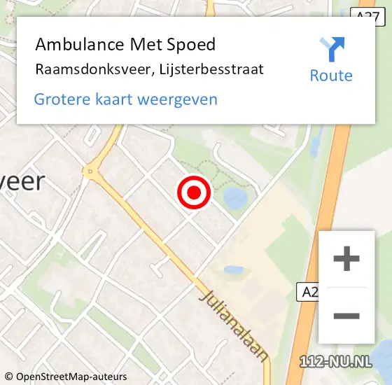 Locatie op kaart van de 112 melding: Ambulance Met Spoed Naar Raamsdonksveer, Lijsterbesstraat op 4 september 2015 18:44